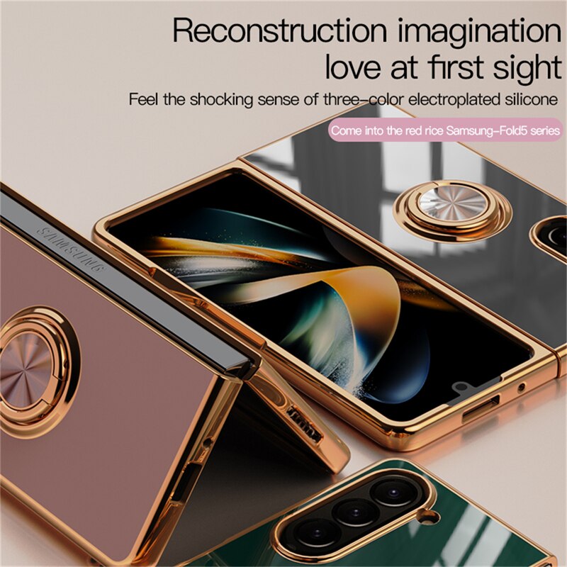 Plating Shockproof Case with Ring Holder For Samsung Z Fold 5